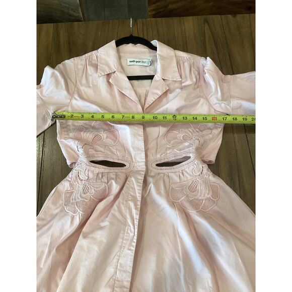 Self Portrait cut out shortsleeve flare mini dress powder pink organic cotton 4 - Picture 6 of 8